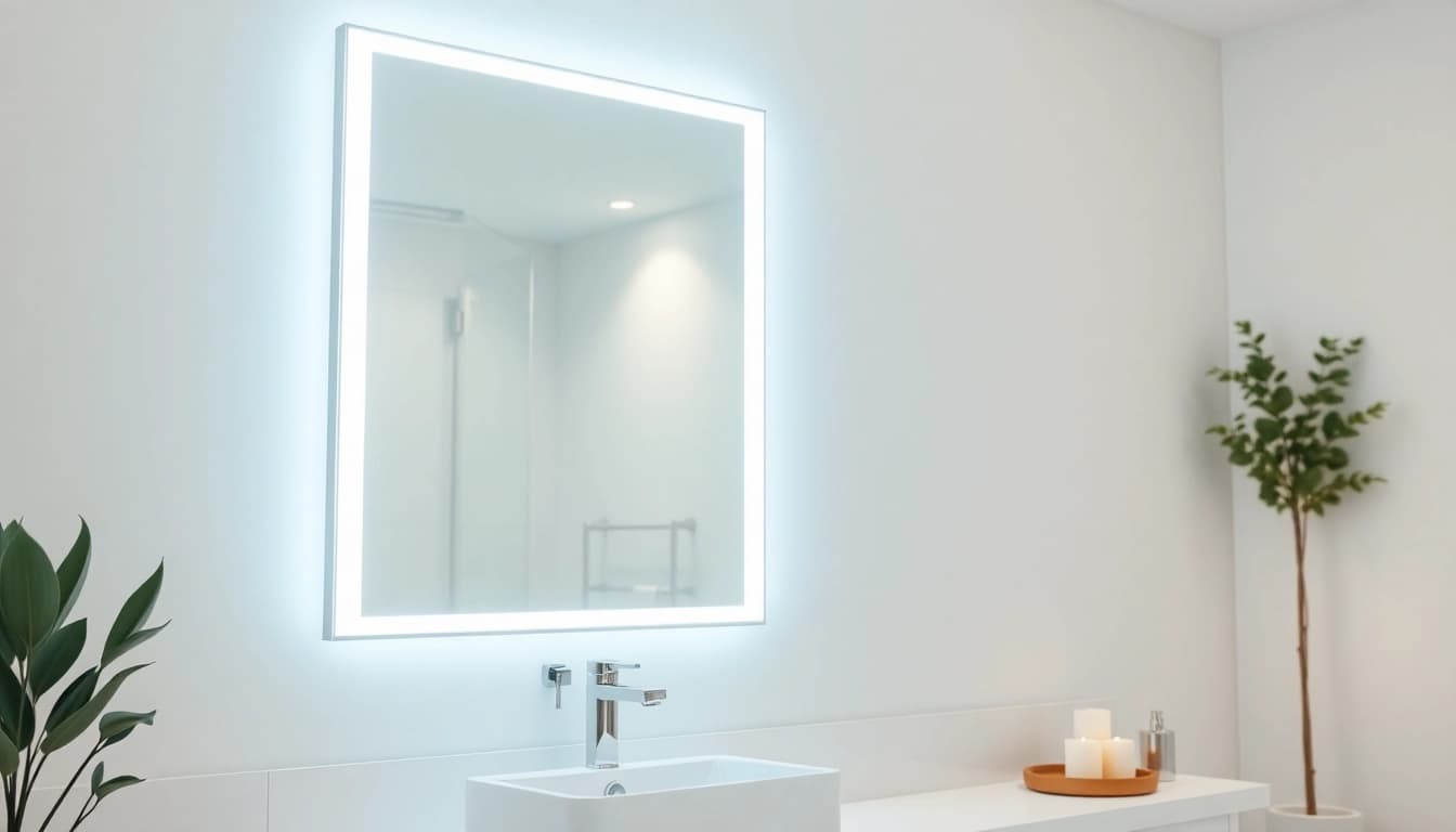 Illuminate your space with a modern mirror and led lights enhancing a stylish bathroom.