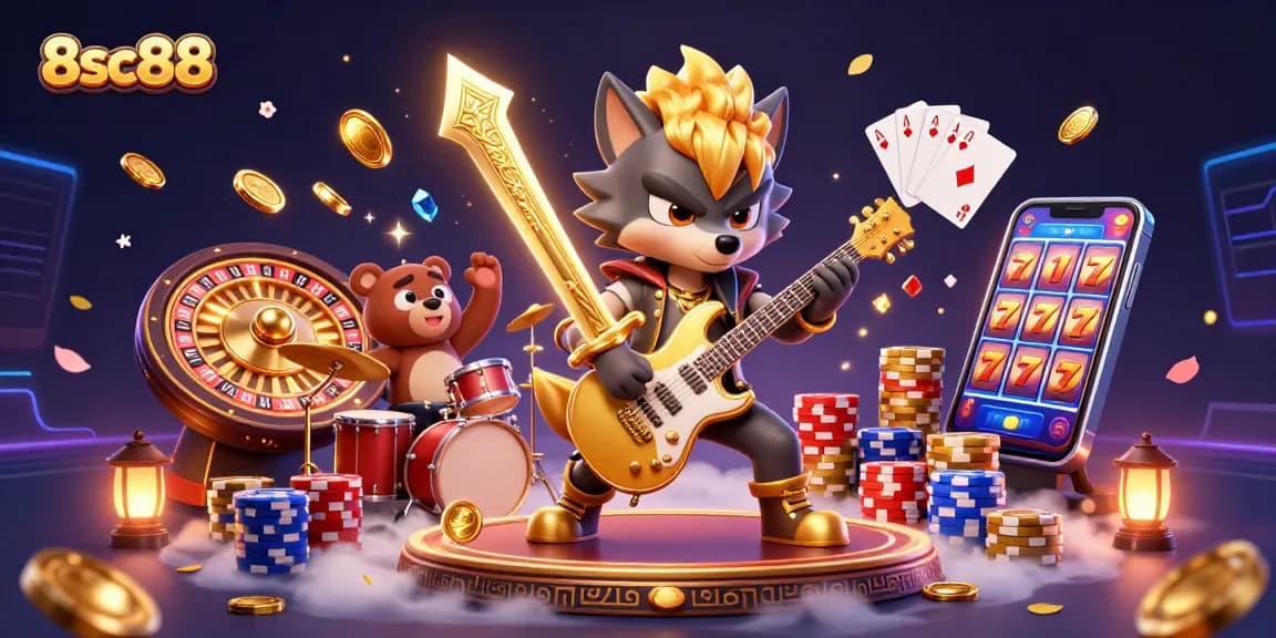 Experience the excitement of 8sc88 with vibrant casino action featuring cartoon characters and dynamic gaming elements.