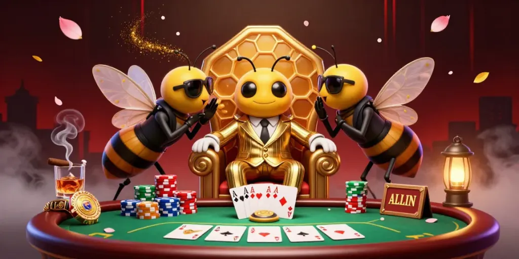 Engage in thrilling games with the stylish V79 bumblebee mob boss in a vibrant casino scene.