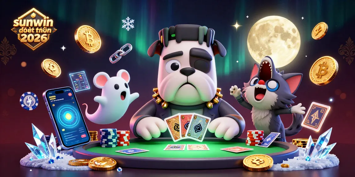 Engage with sunwin đổi thưởng 2026, featuring a dealer and playful characters in a vibrant casino scene.