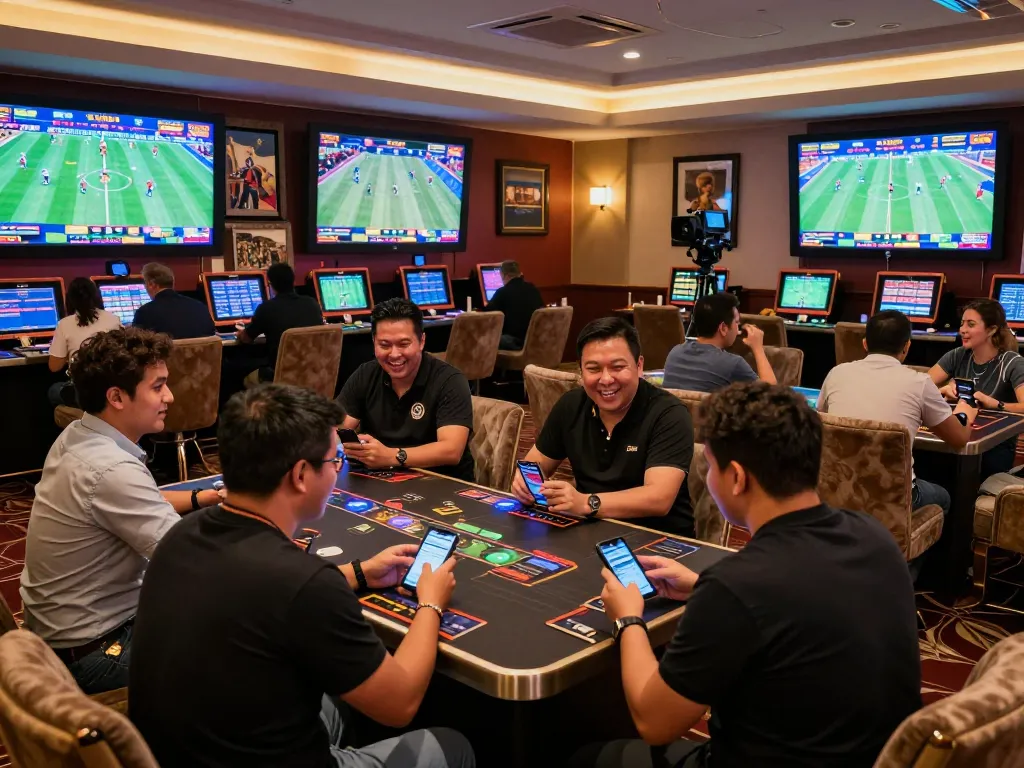 Experience the excitement of kết quả bóng đá in a lively sports betting lounge filled with eager fans.