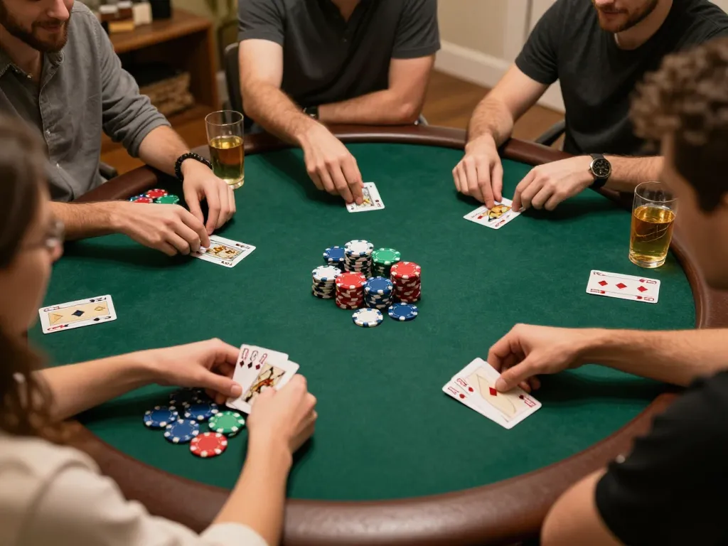 Players at a home poker night with exciting gameplay showcasing gg88 strategy and camaraderie.