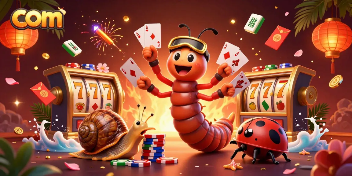 Experience the excitement of casino com with cards, chips, and lively characters in a vibrant scene.