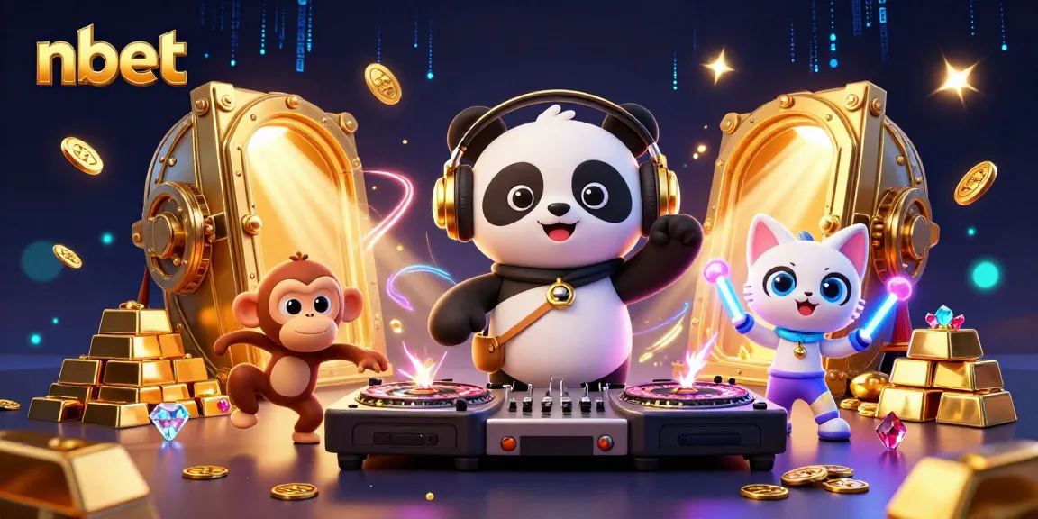 Experience thrilling action with nbet in this vibrant 3D illustration featuring a DJ panda and fun characters.