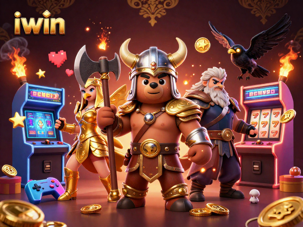 Engage in thrilling gameplay with iwin featuring Viking characters and casino elements.