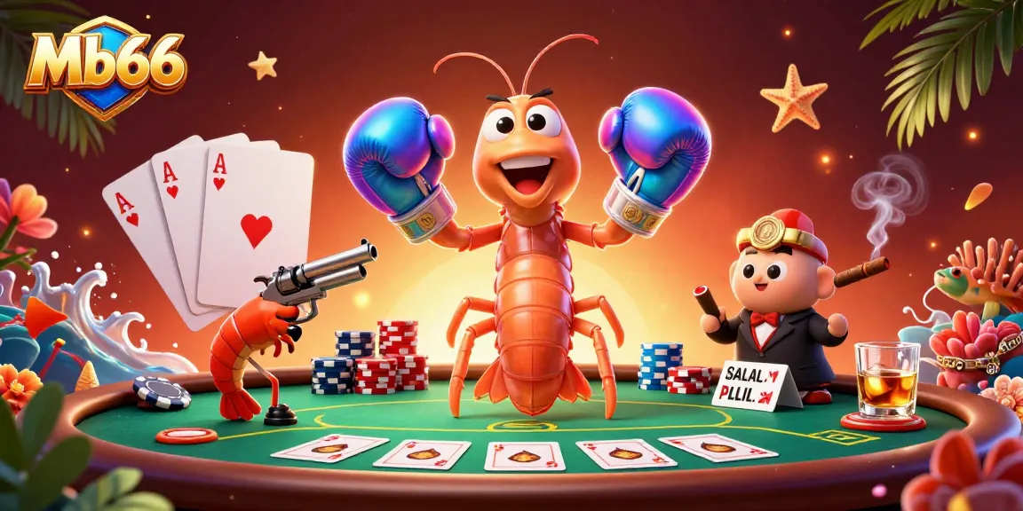 Experience the thrill of poker at Mb66 with vibrant casino characters, dynamic chips, and game elements.