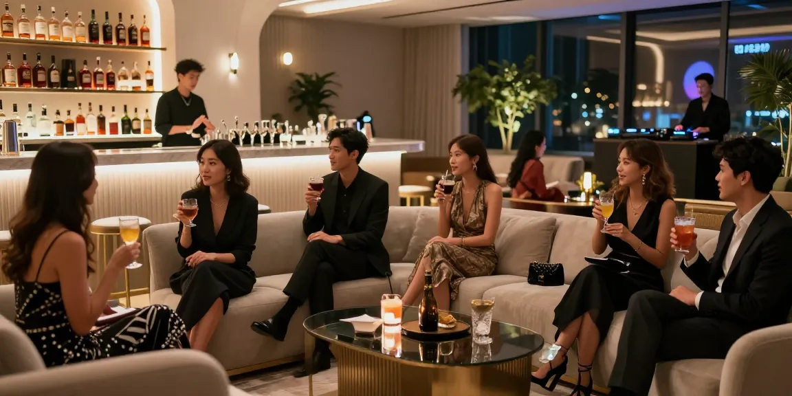 강남타이밍을 이용하는 고급스러운 고객들이 있는 세련된 유흥 라운지 모습