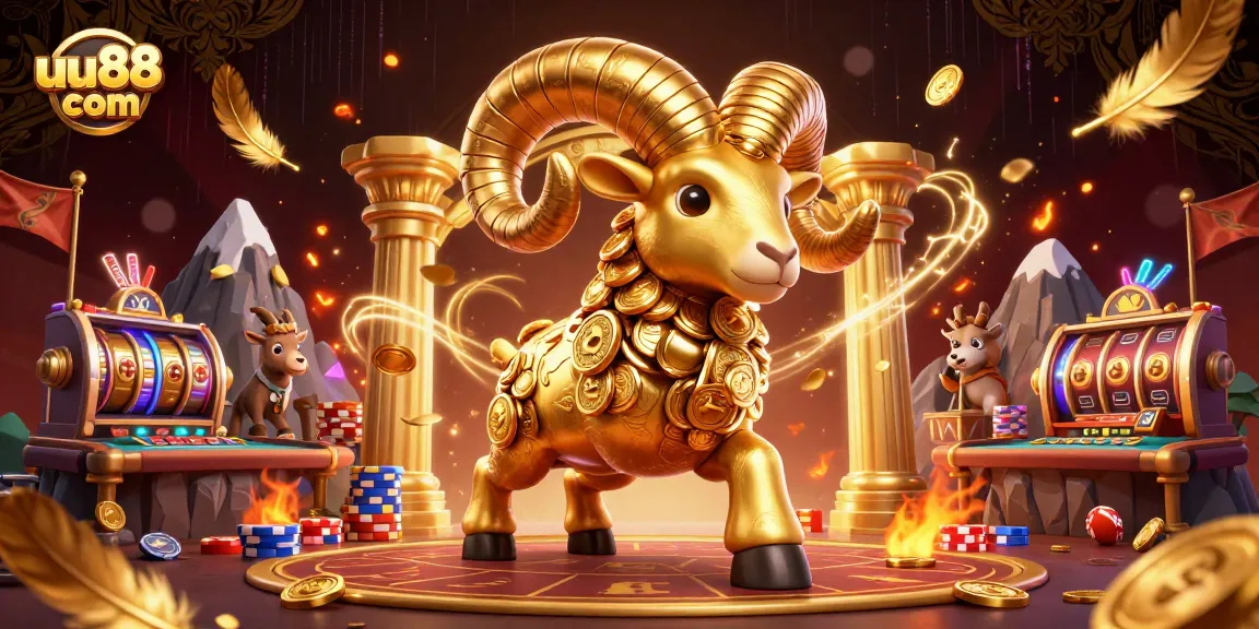 Engage with uu88 com's thrilling casino world featuring a golden ram and game action