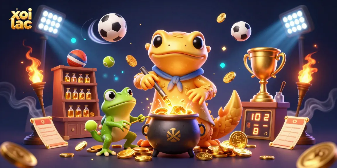 Engage with xoi lac in a vibrant scene showcasing dynamic sports betting action and magical elements.