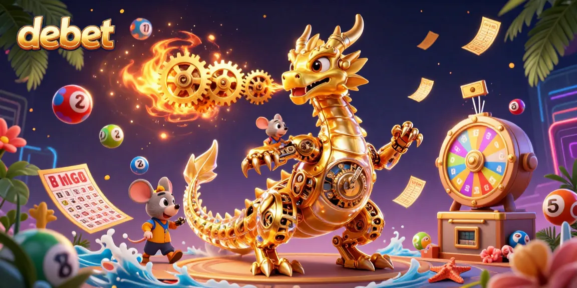 Experience the thrill of debet lottery games with dynamic visuals of vibrant elements and a captivating golden dragon.