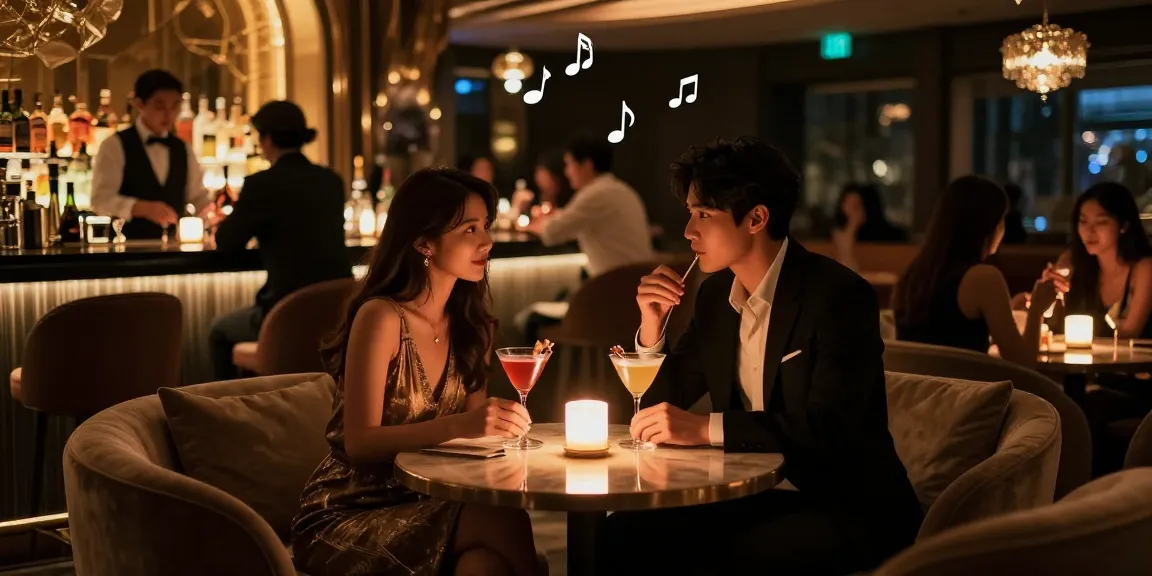 강남세이렌 쩜오에서 특별한 밤을 즐기는 커플의 세련된 모습과 세련된 인테리어가 돋보입니다.