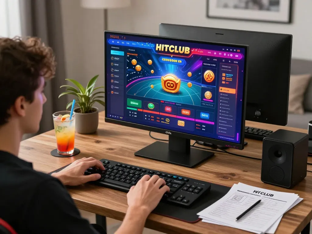 Engaged in vibrant gameplay at game casino HITCLUB, a player enjoys online poker at home.