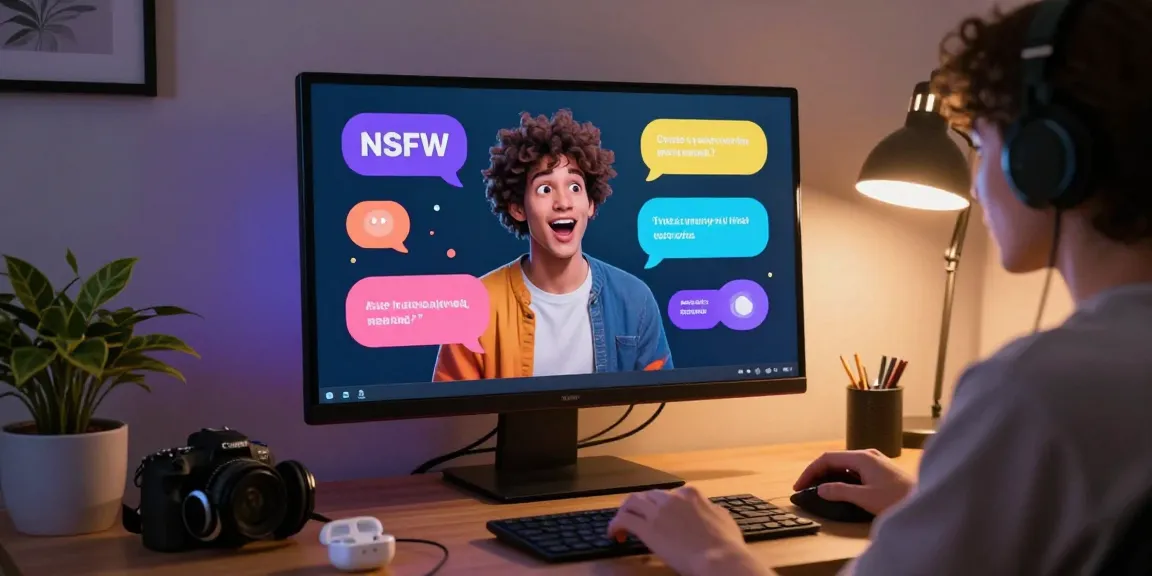 Engaging user interacting with character AI NSFW chat, vibrant dialogue, modern workspace ambiance.