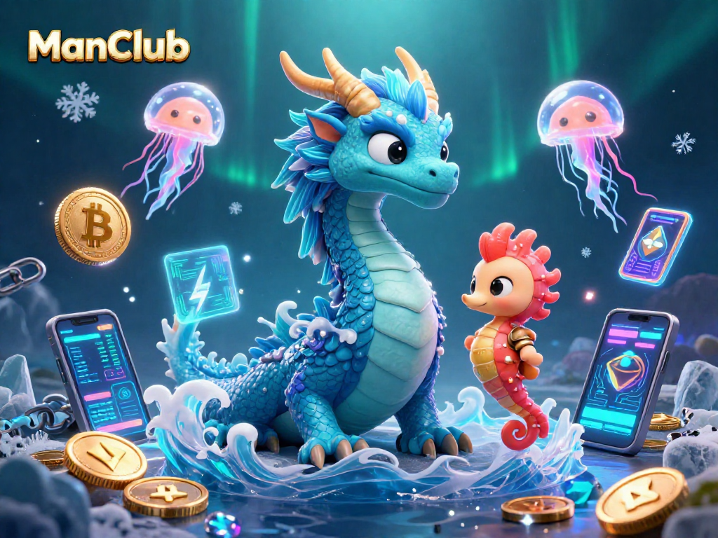 Join the excitement at ManClub with this vibrant underwater dragon casino scene featuring crypto elements!
