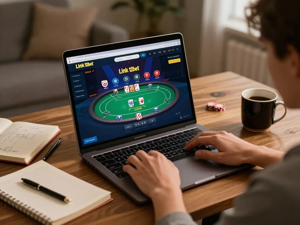 Tham gia nền tảng trực tuyến Link 12bet tại một bàn làm việc ấm cúng trong khi thưởng thức giao diện trò chơi poker