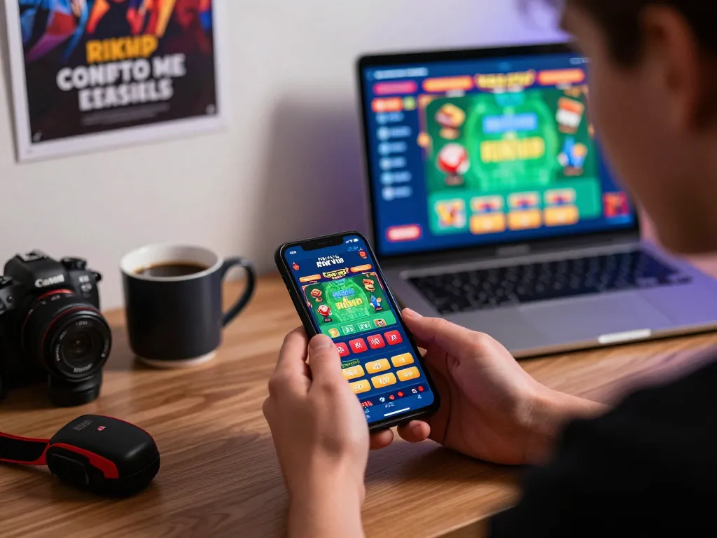 Engaging player using the rikvip mobile casino app for online gaming strategy and betting.