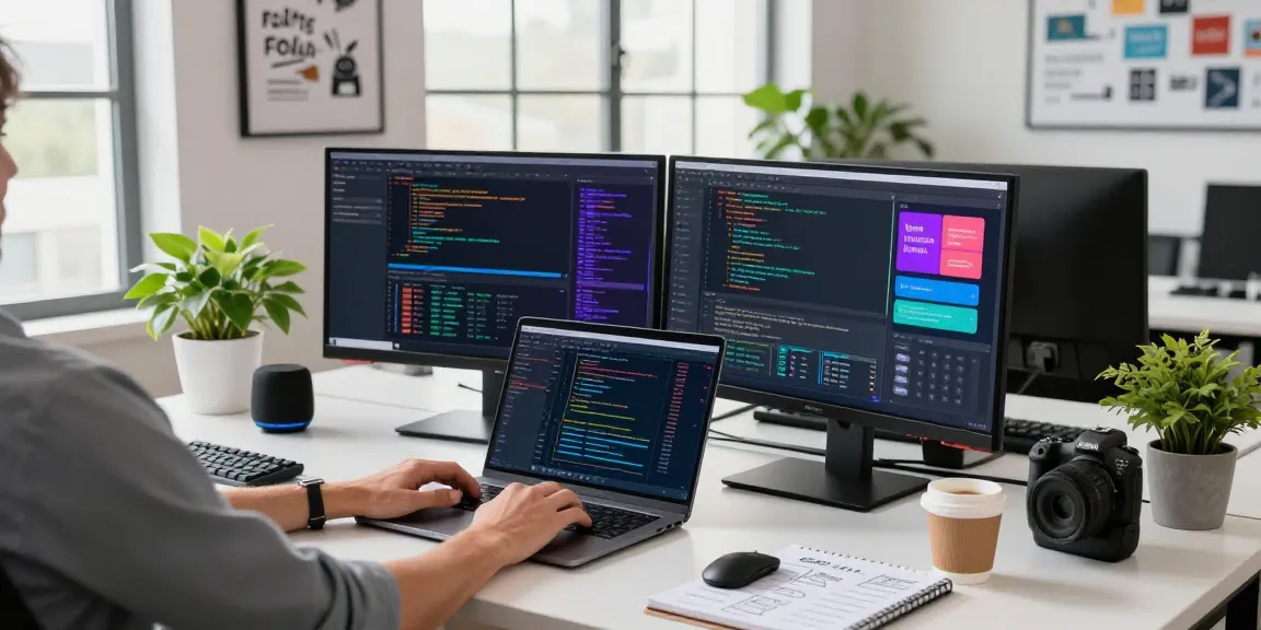 Dynamic professional engaged with the WPS Official Website in a modern office setup with dual monitors displaying productivity tools.