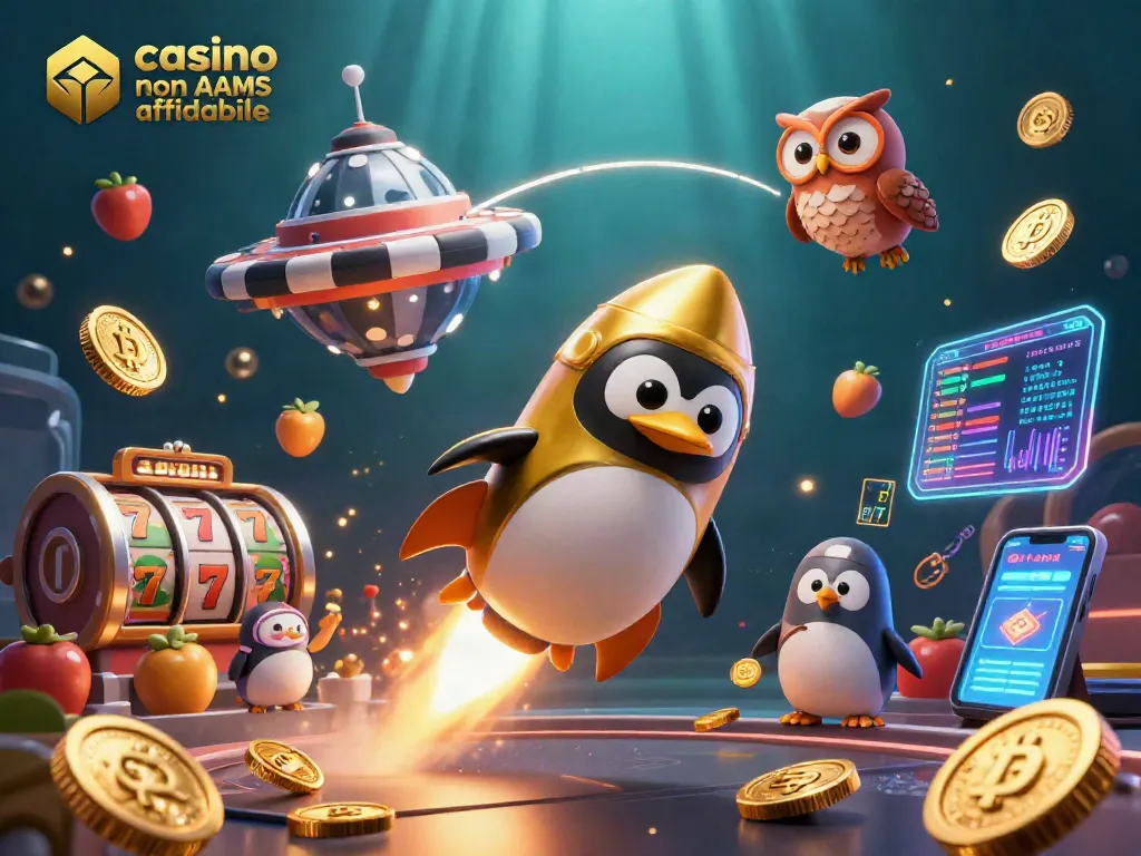 Visualizzazione dinamica di un casinò non AAMS affidabile con simboli e monete brillanti.