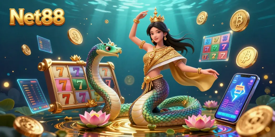 Bet with Net88's thrilling jackpot slots in a vibrant 3D casino setting.