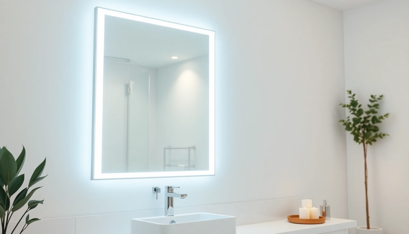 Illuminate your space with a modern mirror and led lights enhancing a stylish bathroom.