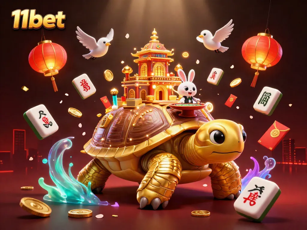 Experience exciting gaming at 11bet with vibrant golden tortoise casino scene and engaging elements.
