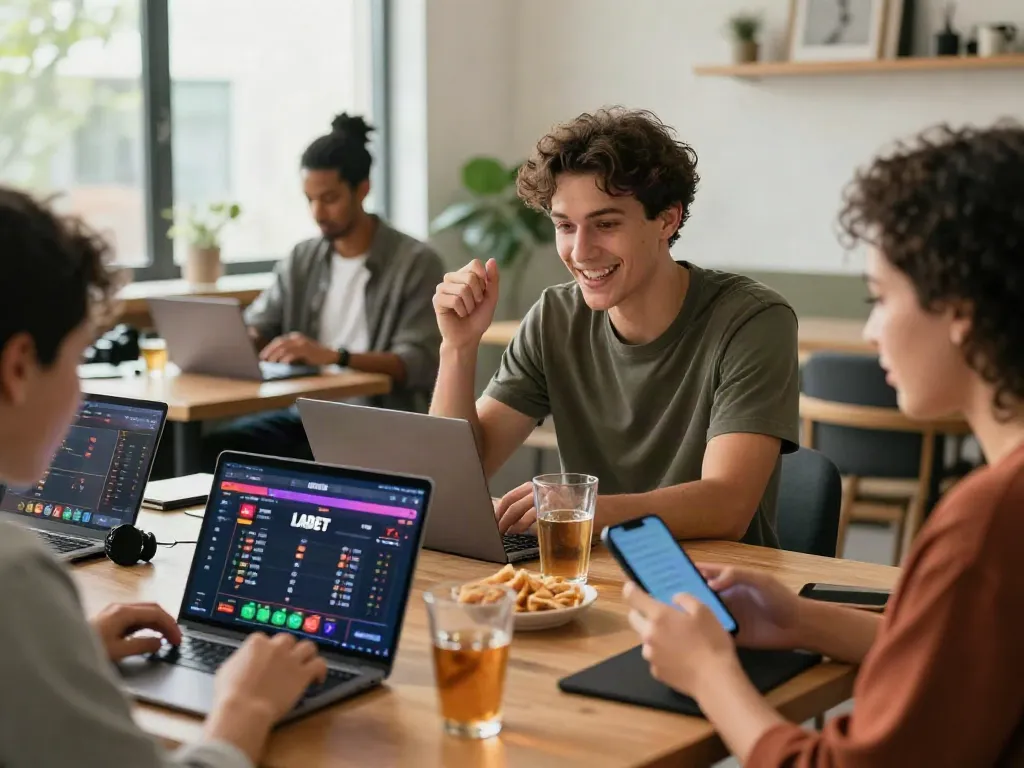 Players engaging with FABET's online betting platform in a vibrant atmosphere, highlighting dynamic interactions.