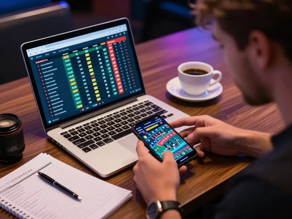Engaging with kp88s online betting app for strategic sports betting while enjoying a cozy workspace.