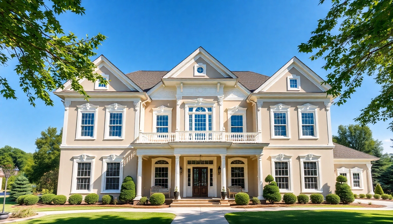 Showcase of Sharon Custom Colonial New Build featuring elegant architecture and lush surroundings.