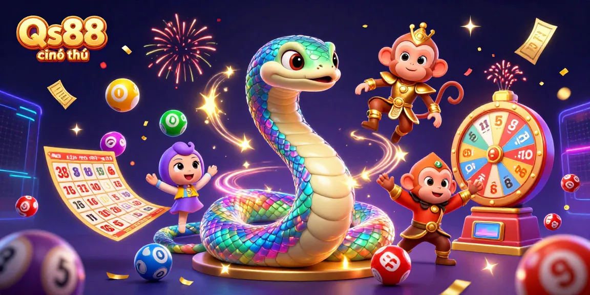 Experience the magic of Qs88 chính thức with a vibrant, dynamic casino-themed illustration.