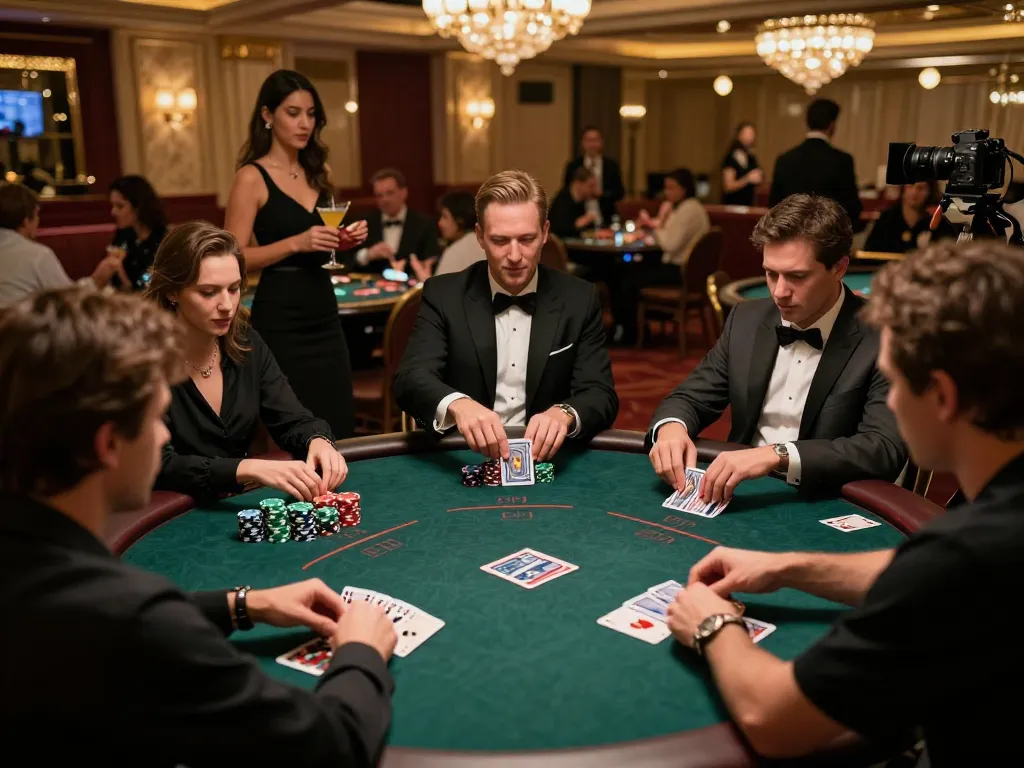Players immersing in a strategic poker game at 98win casino, vibrant atmosphere and professional dealer.
