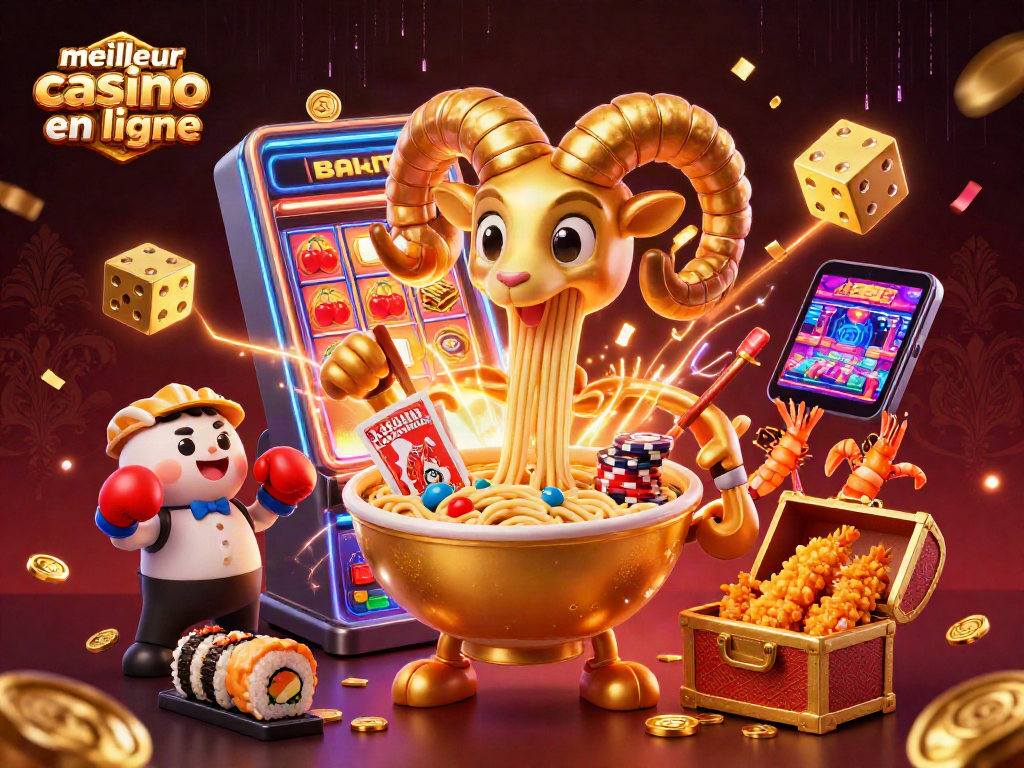 Jouez au meilleur casino en ligne avec des animations colorées de machines à sous et personnages de sushi.