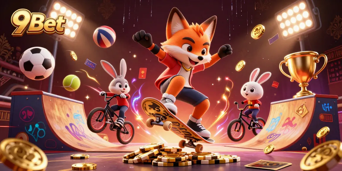 Experience thrilling tactics with 9Bet's vibrant 3D image showcasing sports and casino excitement.