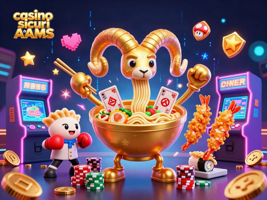 Illustrazione 3D di un casinò sicuro non AAMS con personaggi giocosi e elementi di gioco interattivi.