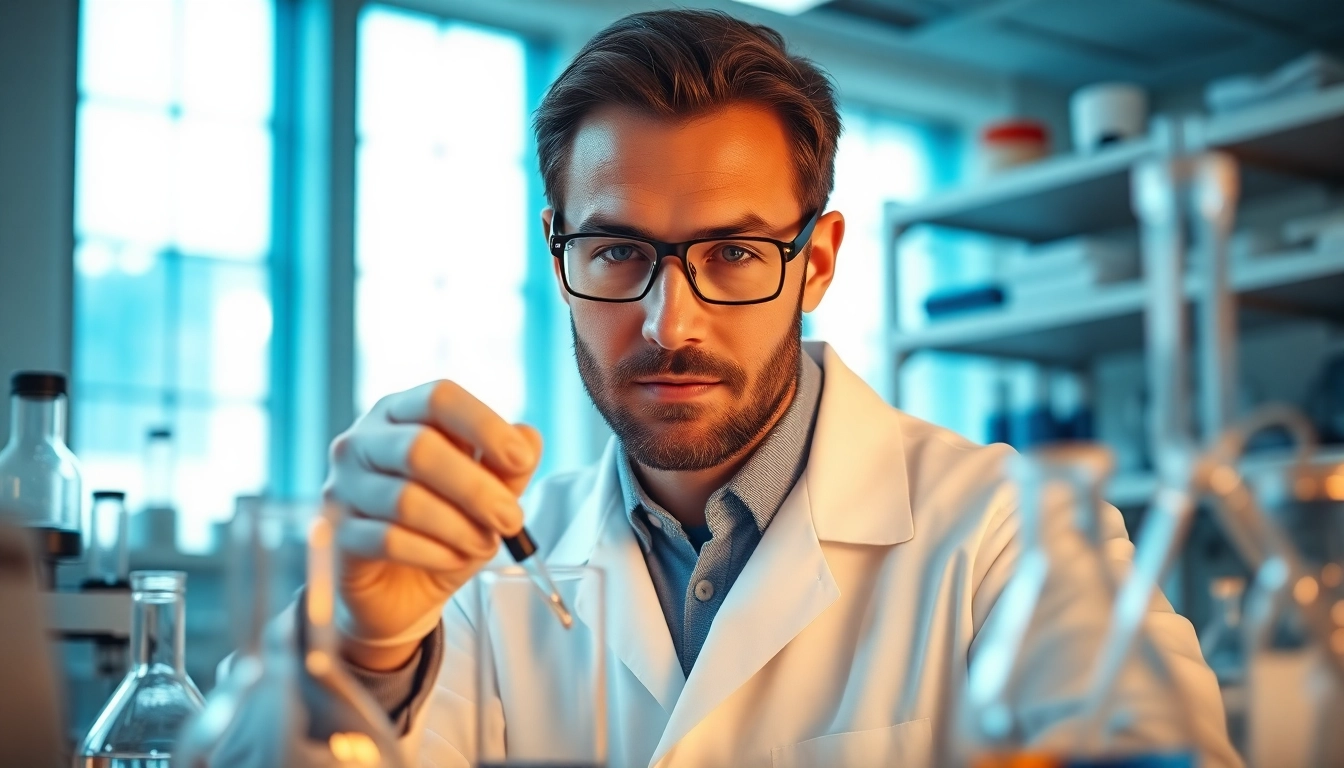 Active researcher exploring Peptides in a modern laboratory, showcasing advanced scientific techniques.