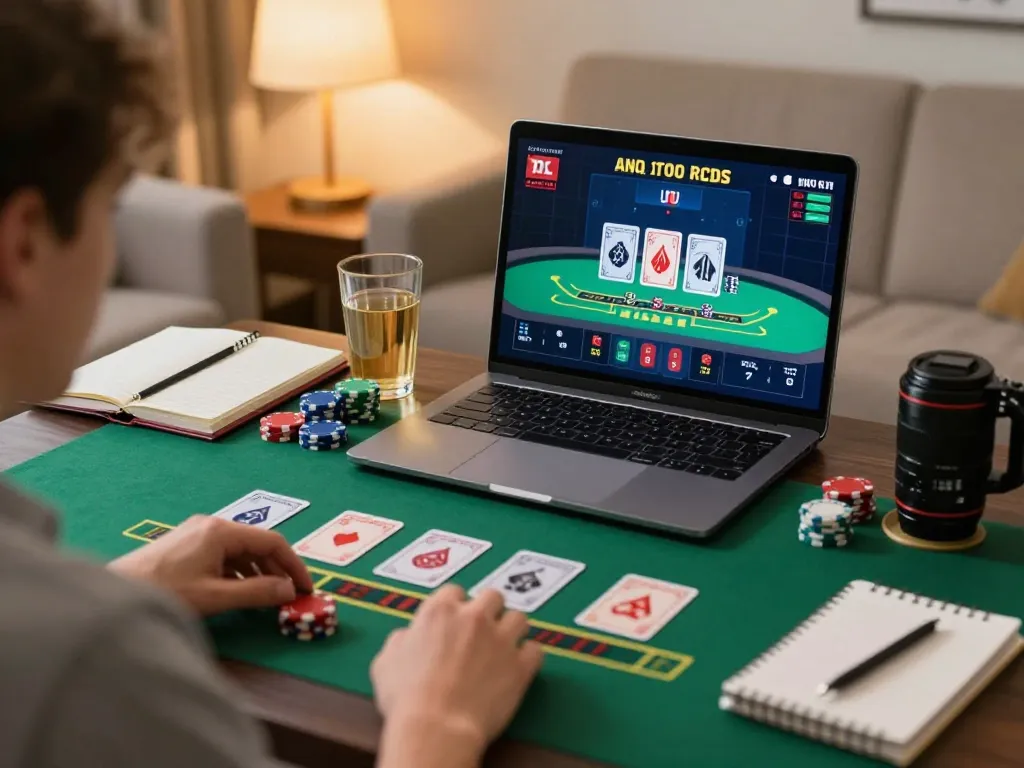 Engaging in live dealer blackjack on Link 79king from a cozy home setup, showcasing betting strategy.