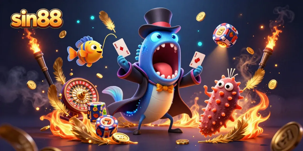 Experience magic at sin88 with a bioluminescent eel performing in a vibrant casino atmosphere.