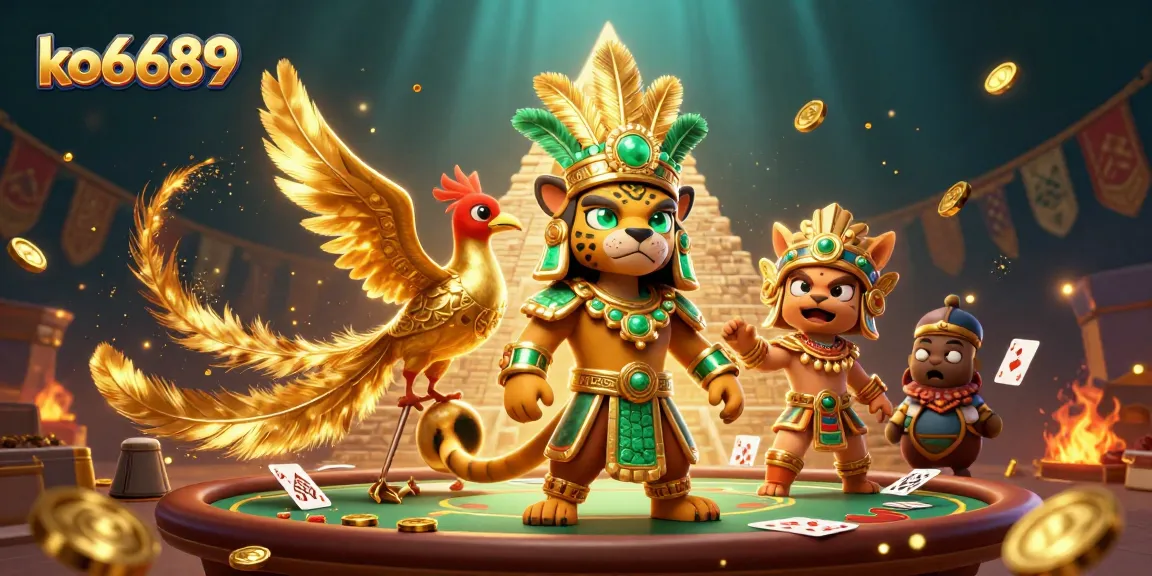 Join the adventure at ko6689 with a vibrant, action-packed casino scene featuring a Mayan priest.