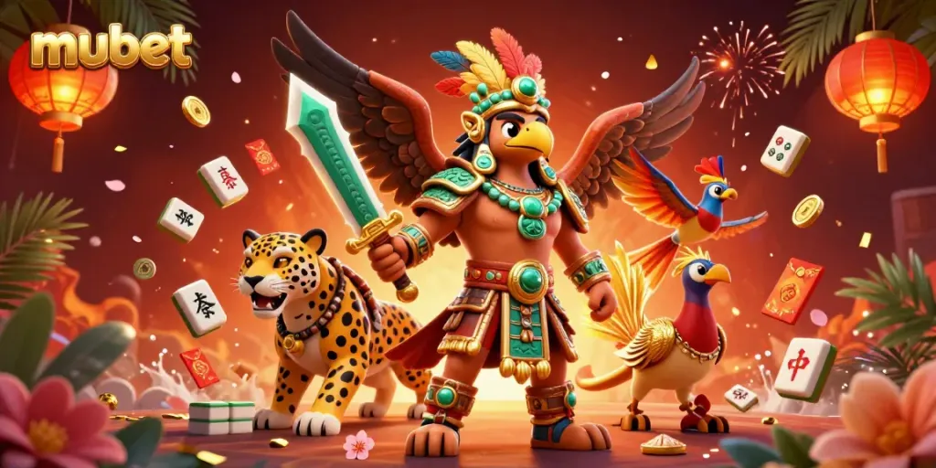 Experience thrilling casino action with mubet, featuring dynamic Aztec warriors and vibrant game elements.