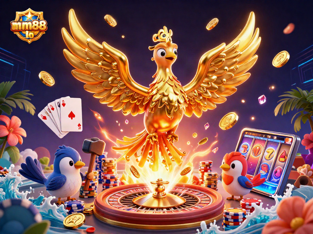 Experience the vibrant excitement of mm88 io with a molten golden phoenix and dynamic casino elements.