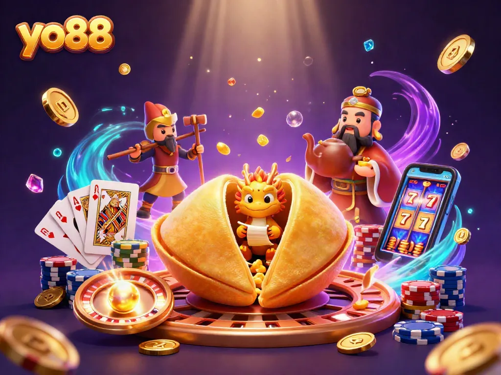 Experience thrilling moments at yo88 with golden coins, roulette, and vibrant gaming elements.