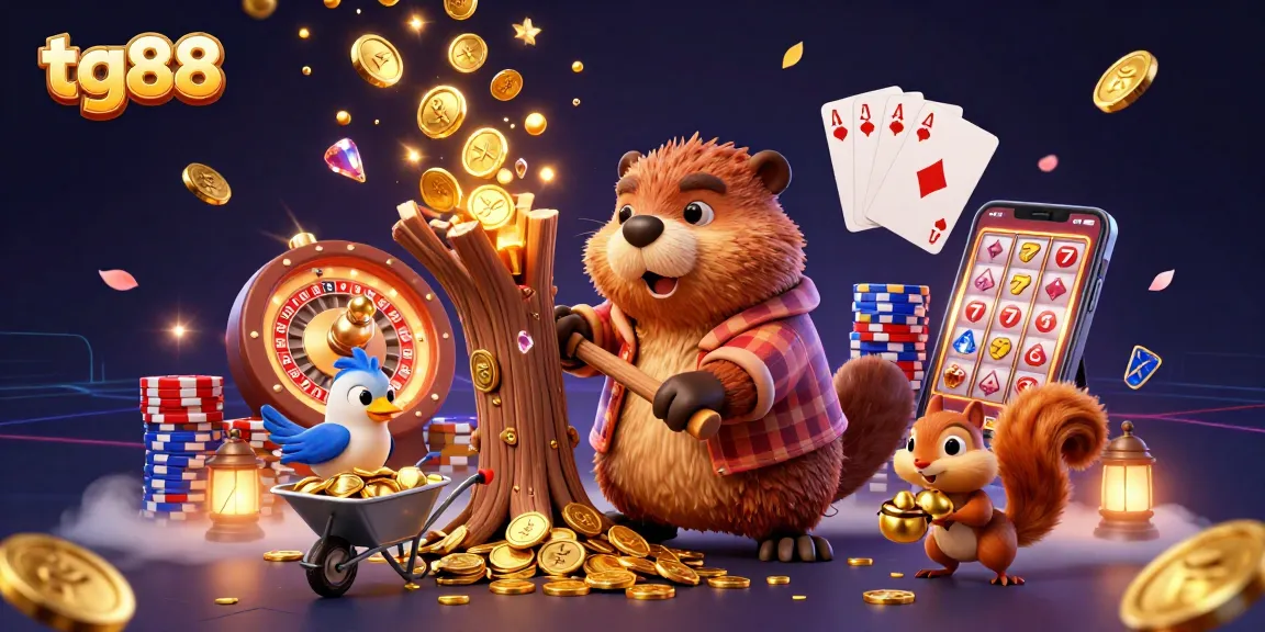 Engage with tg88 through exciting casino adventures featuring vibrant elements like golden coins and playful characters.