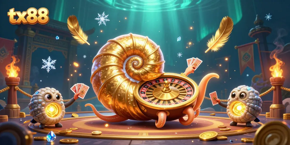 Engage with the tx88 casino scene featuring a giant nautilus roulette wheel in a vibrant arena.