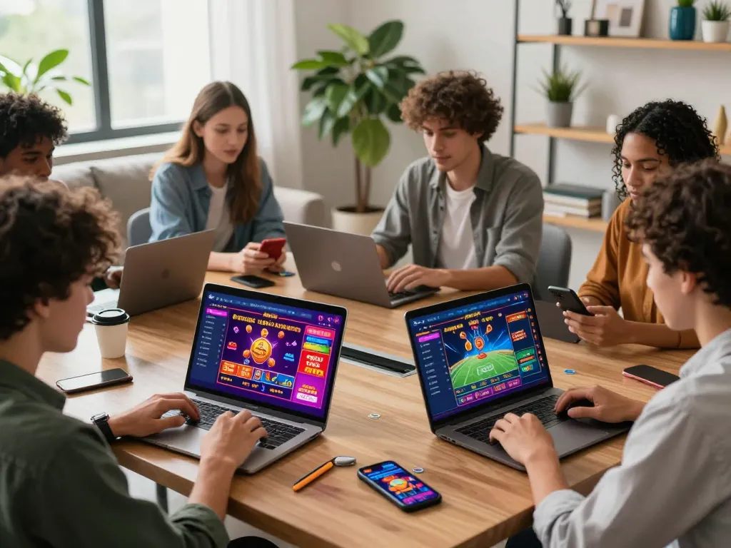 Engaging online gambling scene with VN88 interface, diverse users enjoying betting options.
