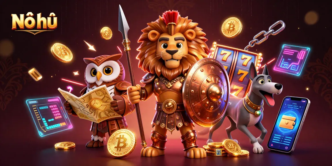 Nổ hũ offers thrilling slot adventures amidst 3D characters and dynamic cryptocurrency elements.