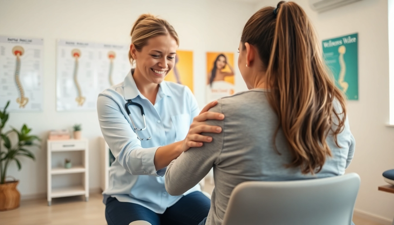 Physiotherapist assisting with back pain relief techniques in a clinic setting.