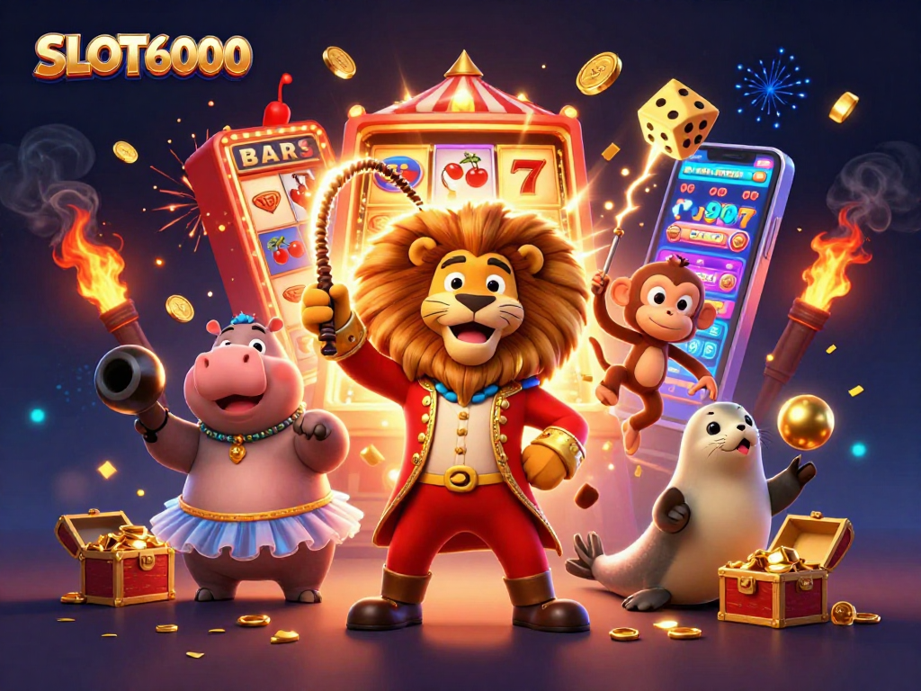 SLOT6000 offers thrilling moments of winning excitement with a vibrant 3D casino scene featuring engaging characters.