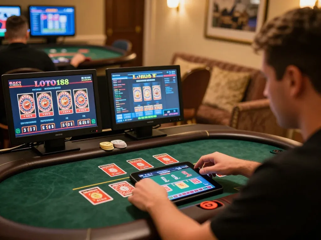 Engaging in strategic gameplay at LOTO 188 online casino, featuring live dealer cards