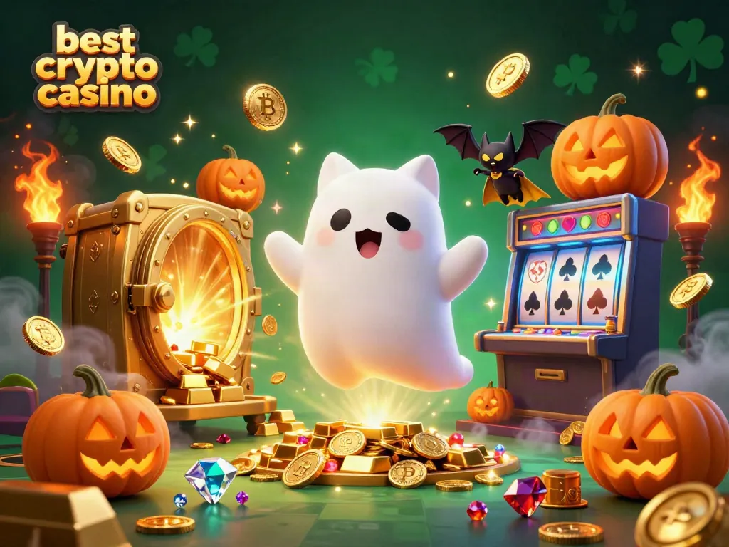 Experience the thrill of the best crypto casino with a ghost cat and vampire bat in this lively 3D scene.
