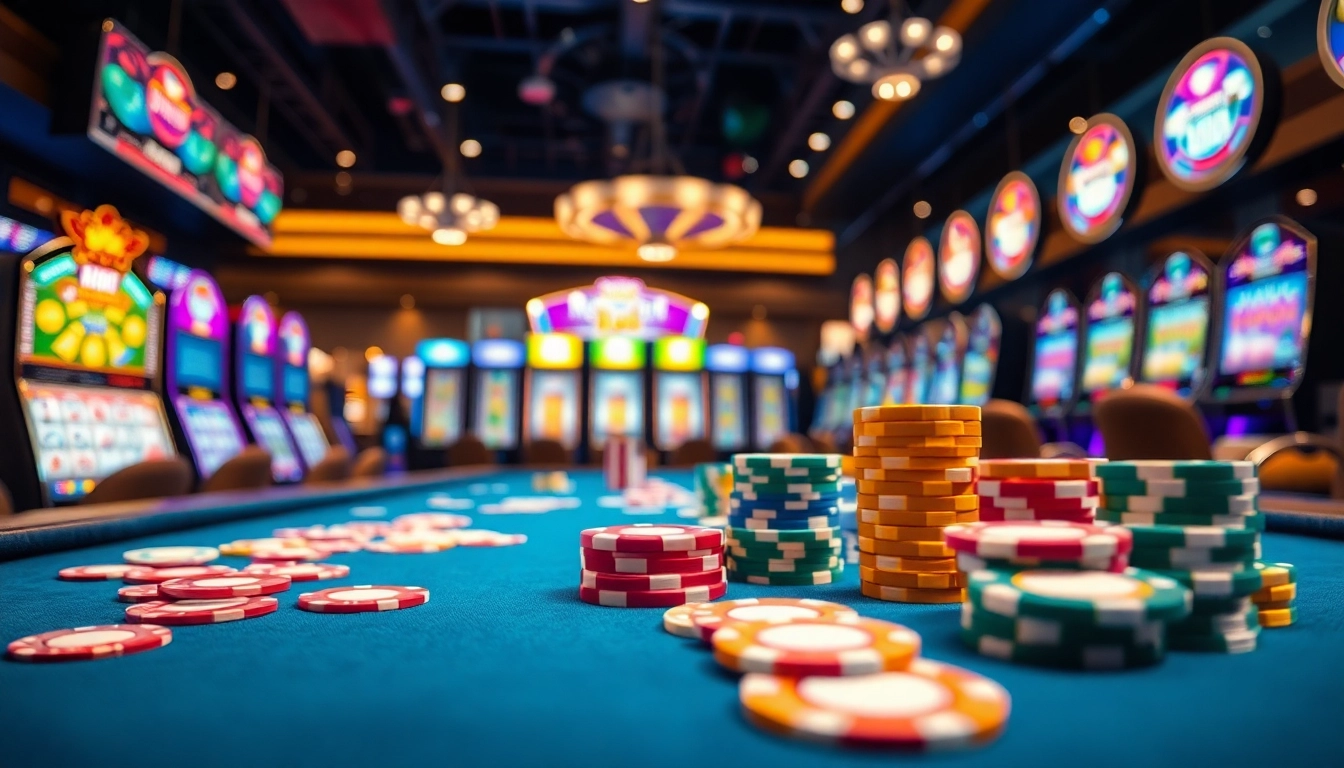 Permainan kasino dengan fokus pada Depo 5k Dana dan chip berwarna cerah.
