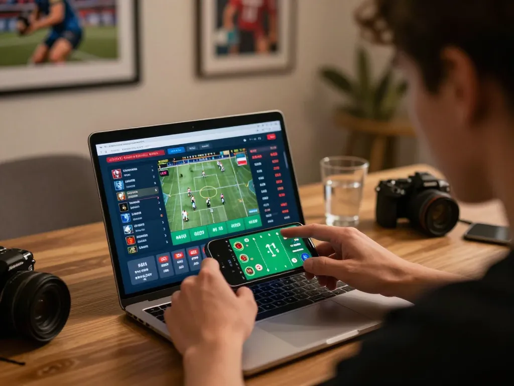 Engaging in mobile sports betting on the 789win app, checking live odds and placements.
